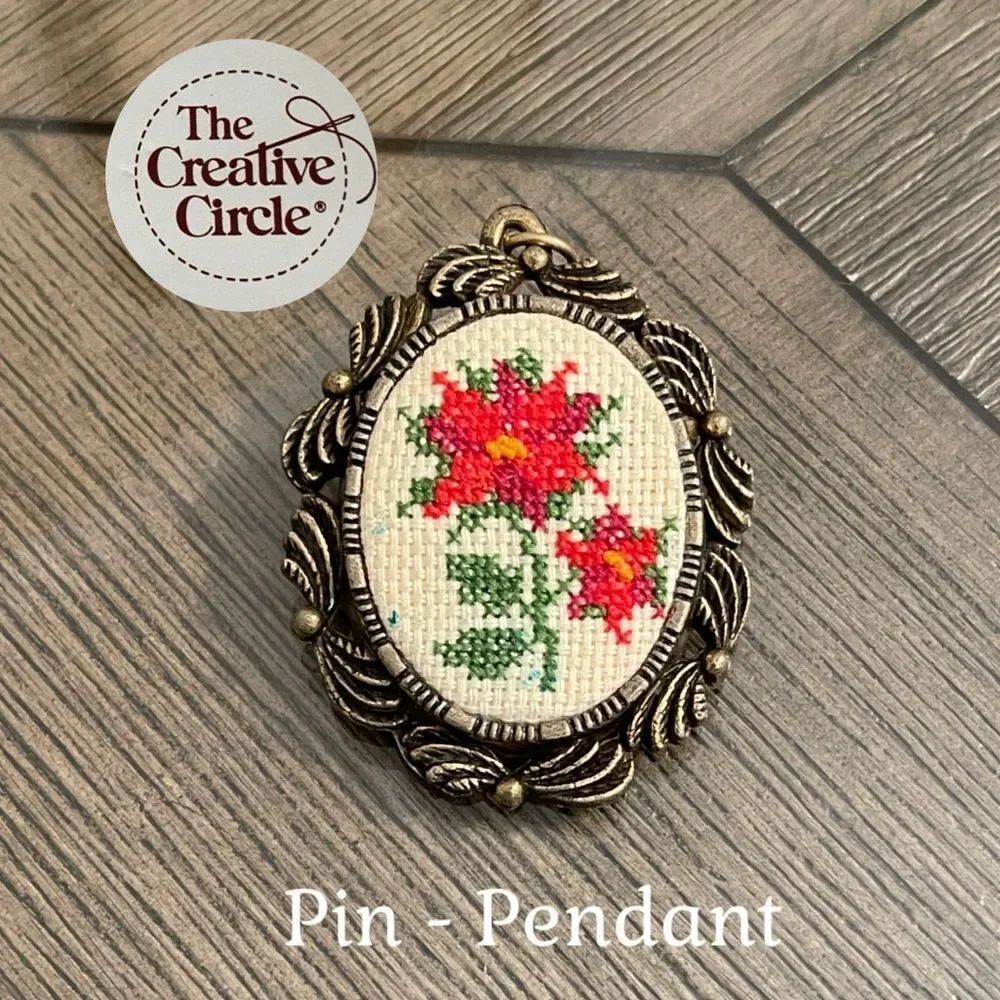 Vintage Creative Circle Counted Cross Stitch # 2266 Poinsettias Brooch 1982
